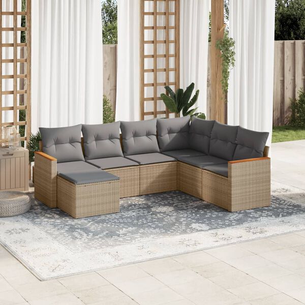 vidaXL Salon de jardin avec coussins 7 pcs beige r&eacute;sine tress&eacute;e