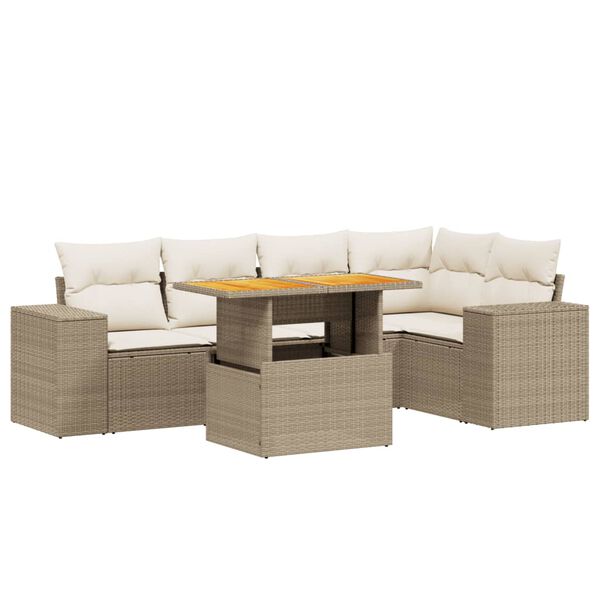 vidaXL Salon de jardin avec coussins 6 pcs beige r&eacute;sine tress&eacute;e