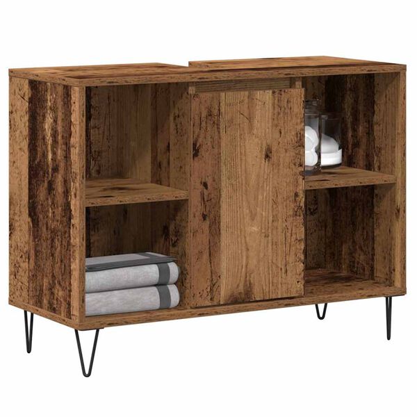 vidaXL Cabinet de salle de bain avec porte Bois Ancien 80 x 33 x 60 cm