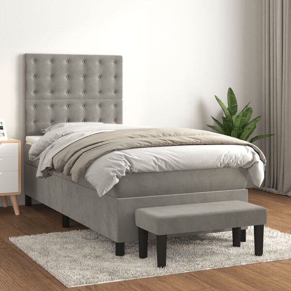 vidaXL Sommier &agrave; lattes de lit et matelas Gris clair 80x200 cm Velours