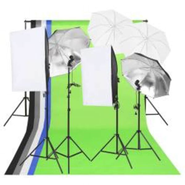 vidaXL Kit de studio photo avec &eacute;clairage toile de fond et r&eacute;flecteur