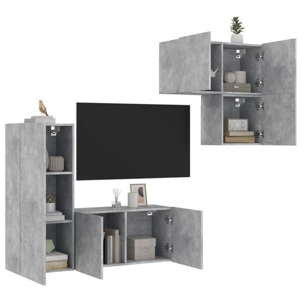 vidaXL Unit&eacute;s murales TV 4 pcs gris b&eacute;ton bois d'ing&eacute;nierie
