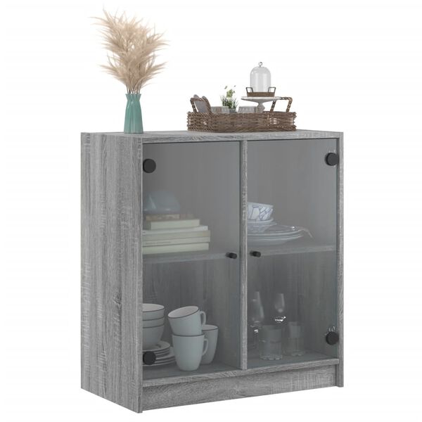 vidaXL Armoire lat&eacute;rale avec portes en verre sonoma gris 68x37x75,5 cm