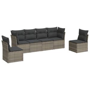 vidaXL Salon de jardin 6 pcs avec coussins gris r&eacute;sine tress&eacute;e