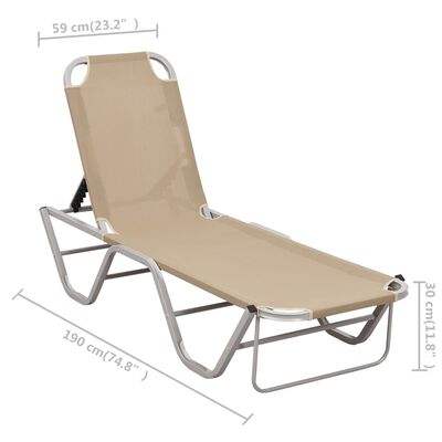 vidaXL Chaise longue aluminium et textilène crème
