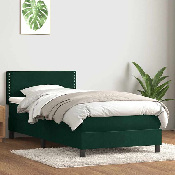vidaXL Sommier &agrave; lattes de lit et matelas et LED vert fonc&eacute; 100x220cm velours