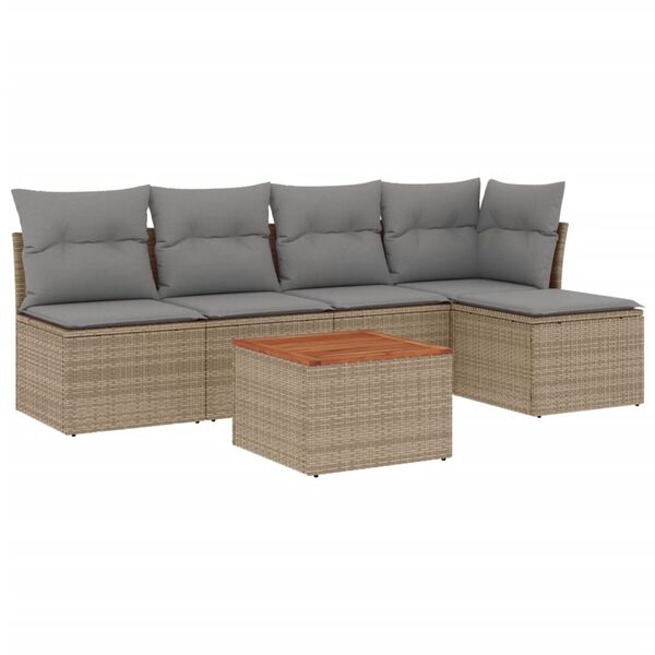 vidaXL Salon de jardin avec coussins 6pcs m&eacute;lange beige r&eacute;sine tress&eacute;e