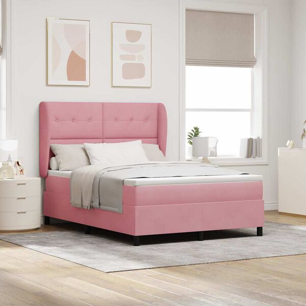 vidaXL Lit &agrave; ressorts avec matelas Rose 190 x 140 cm Velours