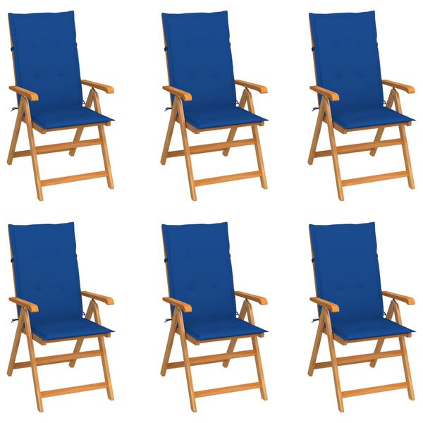 vidaXL Chaises de jardin lot de 6 avec coussins bleu royal Bois teck