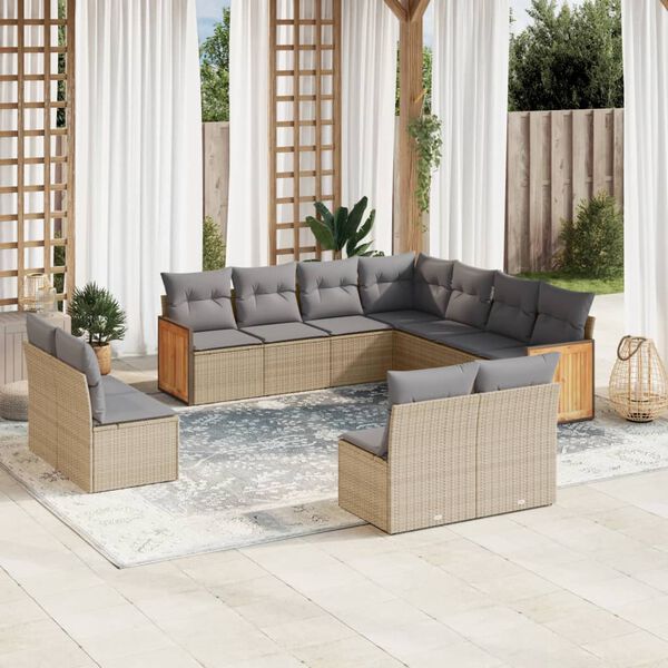 vidaXL Salon de jardin 11 pcs avec coussins beige r&eacute;sine tress&eacute;e