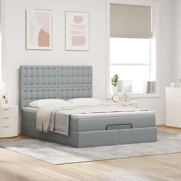 VidaXL Cadre de lit ottoman et matelas gris clair 140x200 cm tissu