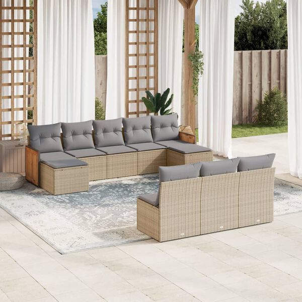 vidaXL Salon de jardin avec coussins 10 pcs beige r&eacute;sine tress&eacute;e