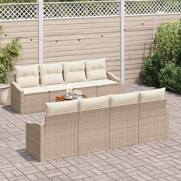 vidaXL Ensemble de canap&eacute; de jardin 9 pcs Beige et cr&egrave;me polyrotin