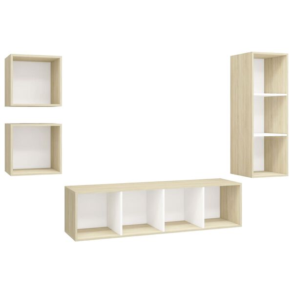 vidaXL Ensemble de meubles TV 4pcs Blanc chêne sonoma Bois ingénierie
