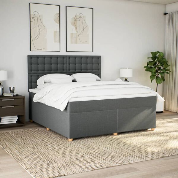 vidaXL Sommier &agrave; lattes de lit avec matelas Gris fonc&eacute; 180x200cm Tissu