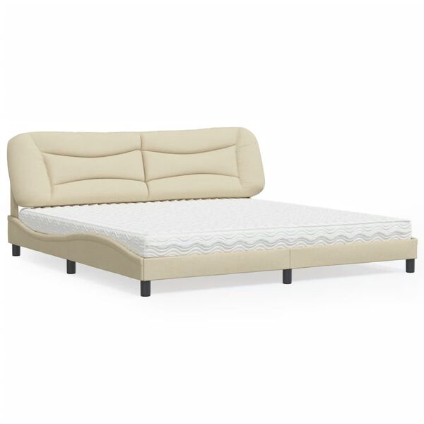 vidaXL Lit avec matelas Hvar cr&egrave;me 200x200 cm tissu