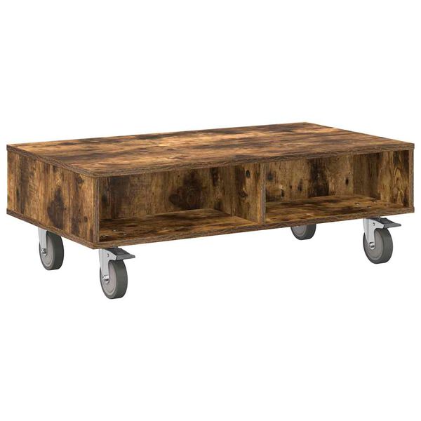 vidaXL Table d'appoint avec roues Ch&ecirc;ne fum&eacute; 90 x 50 x 30 cm