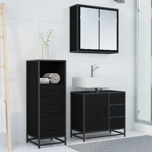 vidaXL Ensemble de mobilier de salle de bain 3 pcs Ch&ecirc;ne noir