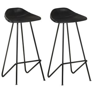 vidaXL Tabourets de bar lot de 2 noir cuir v&eacute;ritable