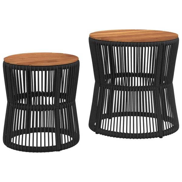 vidaXL Tables d'appoint de jardin 2 pcs dessus en bois noir poly rotin