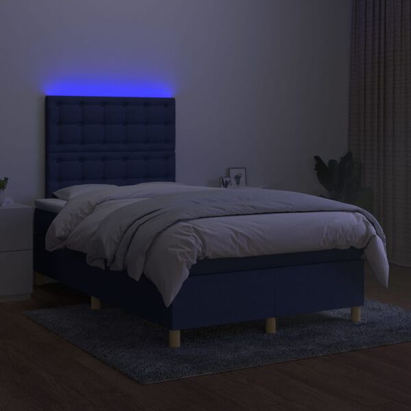 vidaXL Sommier &agrave; lattes de lit et matelas et LED Bleu 120x200 cm Tissu
