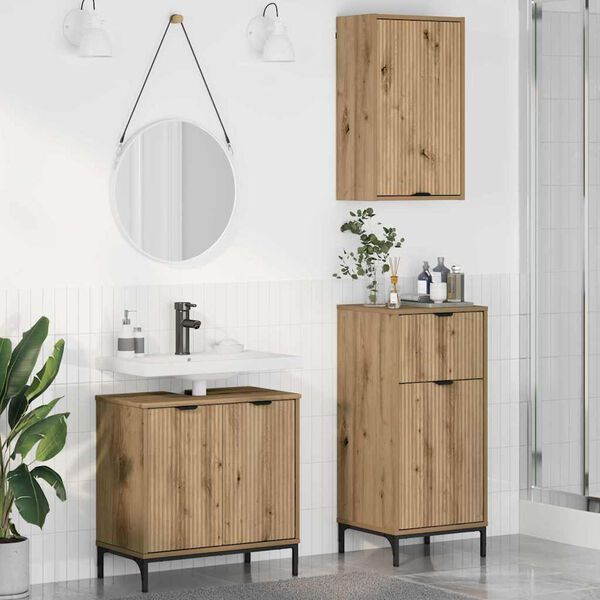 vidaXL Ensemble de mobilier de salle de bain 3 pcs Ch&ecirc;ne artisanal