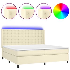 vidaXL Sommier &agrave; lattes de lit matelas LED Cr&egrave;me 200x200 cm Similicuir