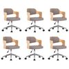 vidaXL Chaises pivotantes &agrave; manger lot de 6 taupe bois courb&eacute; et tissu