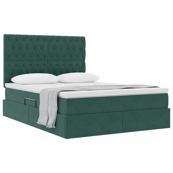 vidaXL Lit avec rangement et matelas Vert foncé 140 x 200 cm Velours