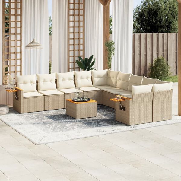 vidaXL Salon de jardin 11 pcs avec coussins beige r&eacute;sine tress&eacute;e