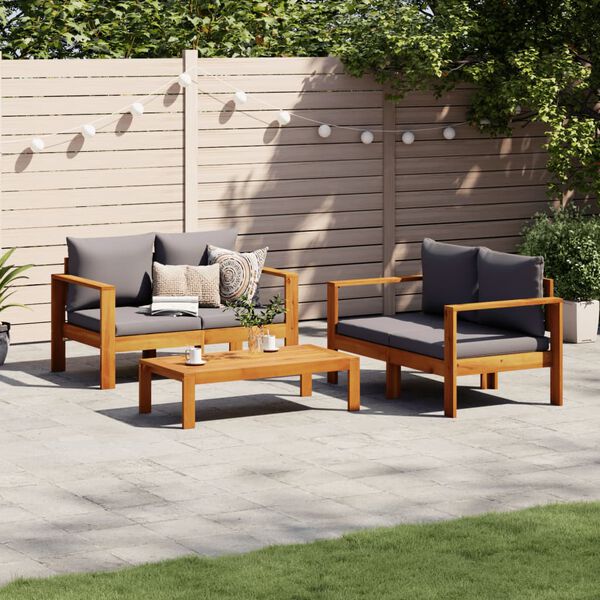 vidaXL Salon de jardin avec coussins 3 pcs bois massif d'acacia