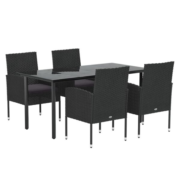 vidaXL Ensemble &agrave; manger de jardin coussins 5pcs Noir R&eacute;sine tress&eacute;e