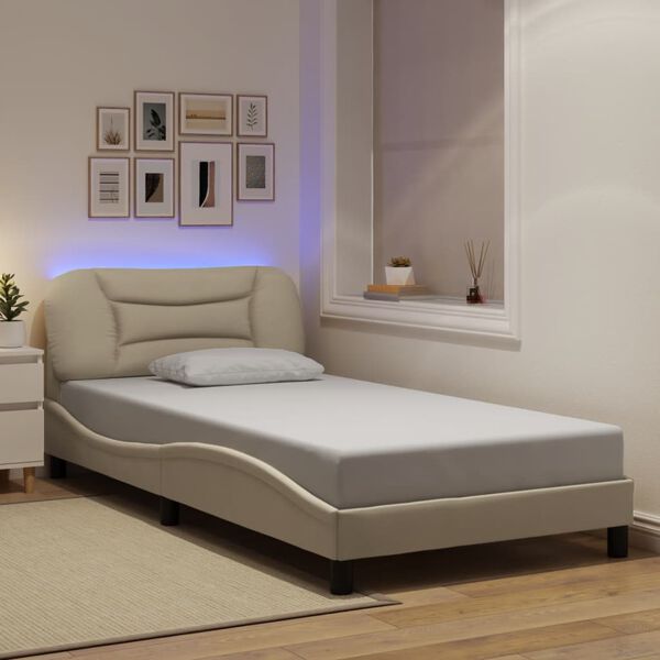vidaXL Cadre de lit avec LED sans matelas Hvar cr&egrave;me 100x200 cm tissu
