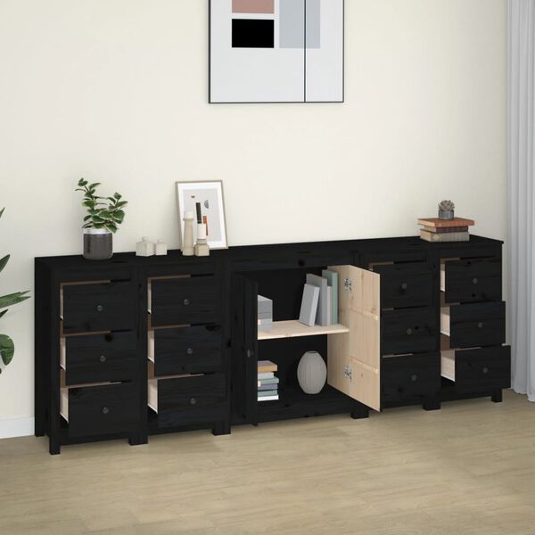 vidaXL Buffet Noir 230x35x80 cm Bois massif de pin