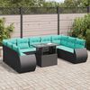vidaXL Salon de jardin 10 pcs avec coussins noir r&eacute;sine tress&eacute;e acacia