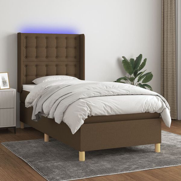 vidaXL Sommier &agrave; lattes de lit matelas LED Marron fonc&eacute; 90x190cm Tissu