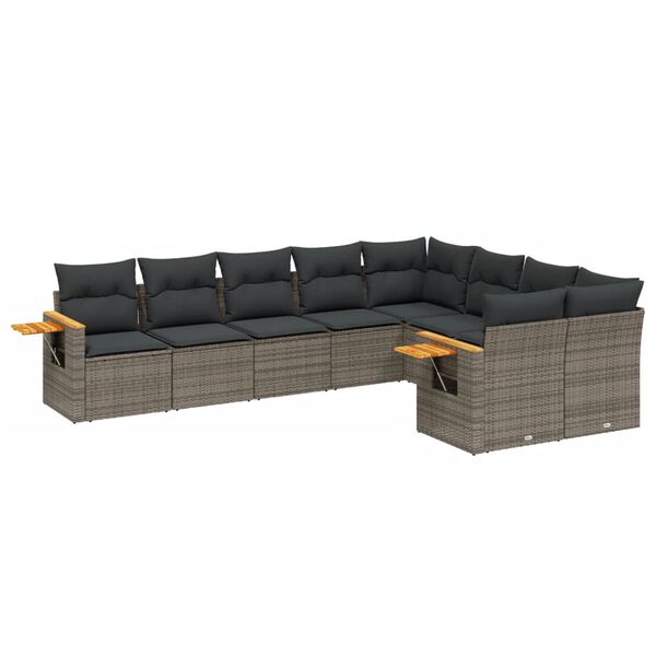 vidaXL Salon de jardin 9 pcs avec coussins gris résine tressée