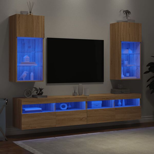 vidaXL Meubles TV avec lumi&egrave;res LED 2 pcs ch&ecirc;ne sonoma 40,5x30x90 cm