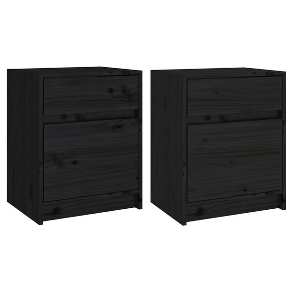 vidaXL Tables de chevet 2 pcs Noir 40x31x50 cm Bois de pin massif