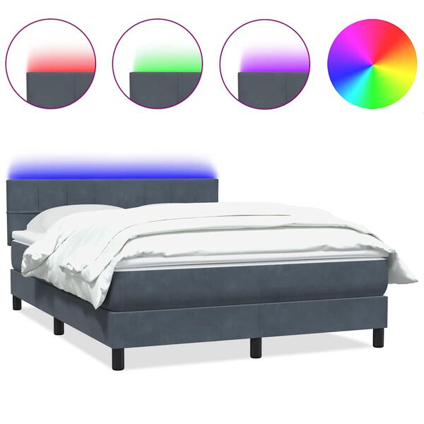 vidaXL Sommier &agrave; lattes de lit et matelas et LED gris fonc&eacute; 140x220cm velours
