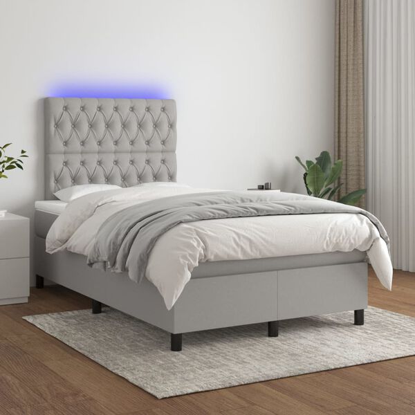 vidaXL Sommier &agrave; lattes de lit et matelas et LED Gris clair 120x200 cm
