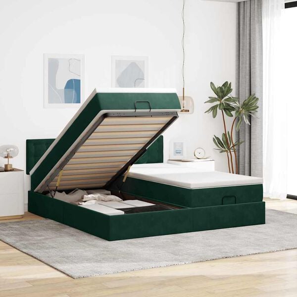 VidaXL Cadre de lit ottoman avec matelas vert fonc&eacute; 180x200cm velours