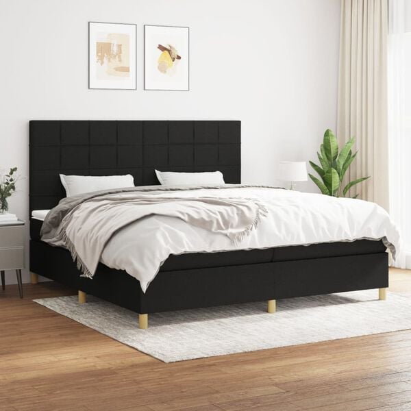 vidaXL Sommier &agrave; lattes de lit avec matelas Noir 200x200 cm Tissu