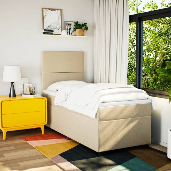 vidaXL Sommier &agrave; lattes de lit avec matelas Cr&egrave;me 90x200 cm Tissu