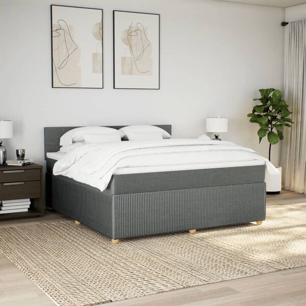 vidaXL Sommier &agrave; lattes de lit avec matelas Gris fonc&eacute; 180x200cm Tissu