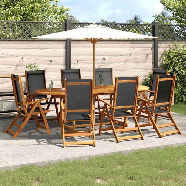 vidaXL Ensemble &agrave; manger de jardin 9pcs bois d'acacia solide textil&egrave;ne