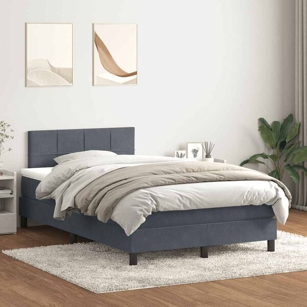 vidaXL Sommier &agrave; lattes de lit et matelas et LED gris fonc&eacute; 120x210cm velours