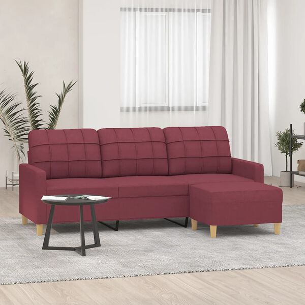 vidaXL Canap&eacute; &agrave; 3 places avec repose-pieds Rouge bordeaux 180 cm Tissu