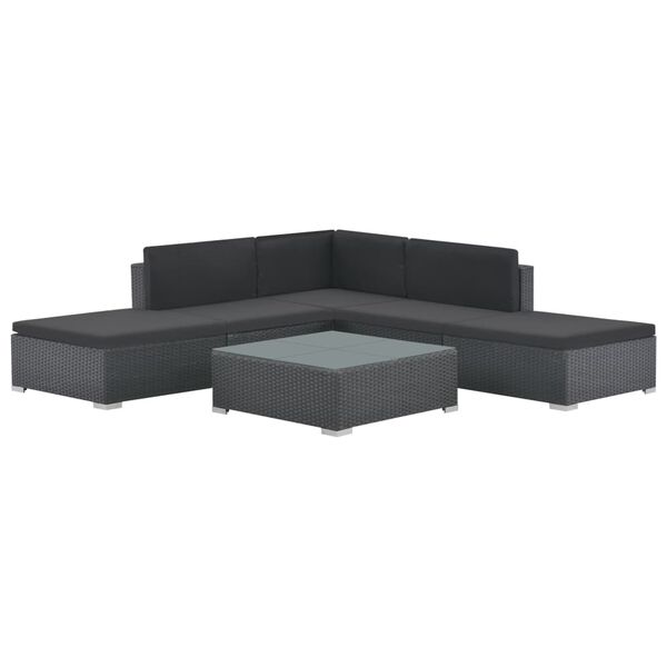 vidaXL Salon de jardin 6 pcs avec coussins r&eacute;sine tress&eacute;e noir