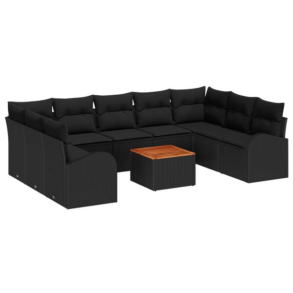 vidaXL Ensemble de canap&eacute; de jardin avec coussin 10 pcs Noir polyrotin